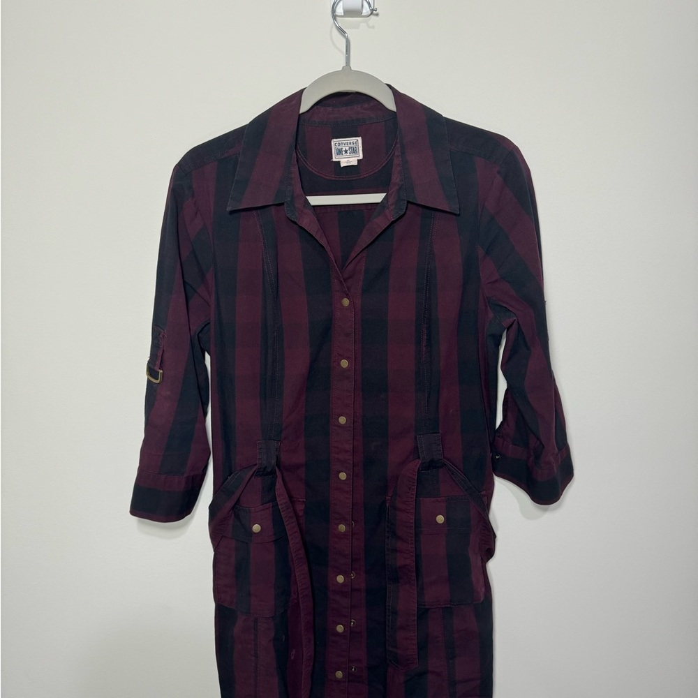 Converse Men's Plaid Shirt - Burgundy and Black